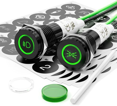 2Pcs 10MM Small 12V LED Metal Indicator Light, IP67 Waterproof with 180 Changeable Symbols Low Power Pilot Lights for Car Truck Boat Dashboard, Marine, RV(Green,5-24V Black Shell) in Saudi Arabia