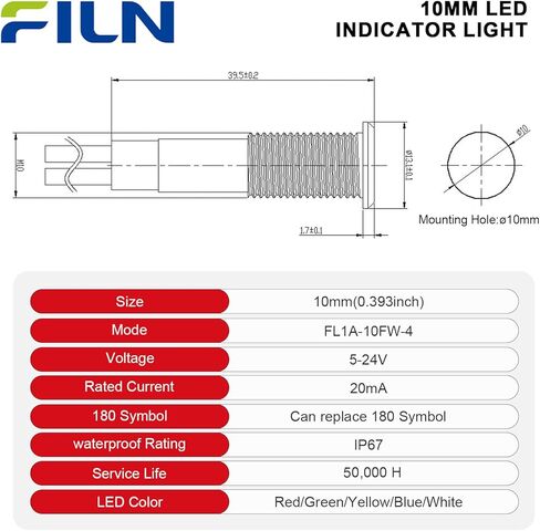 2Pcs 10MM Small 12V LED Metal Indicator Light, IP67 Waterproof with 180 Changeable Symbols Low Power Pilot Lights for Car Truck Boat Dashboard, Marine, RV(Green,5-24V Black Shell) in Saudi Arabia