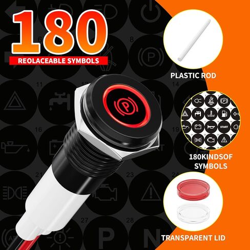 2Pcs 10MM Small 12V LED Metal Indicator Light, IP67 Waterproof with 180 Changeable Symbols Low Power Pilot Lights for Car Truck Boat Dashboard, Marine, RV(Green,5-24V Black Shell) in Saudi Arabia