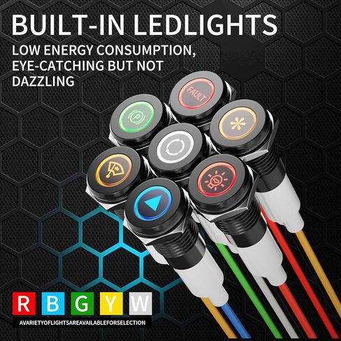 2Pcs 10MM Small 12V LED Metal Indicator Light, IP67 Waterproof with 180 Changeable Symbols Low Power Pilot Lights for Car Truck Boat Dashboard, Marine, RV(Green,5-24V Black Shell) in Saudi Arabia