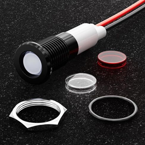 2Pcs 10MM Small 12V LED Metal Indicator Light, IP67 Waterproof with 180 Changeable Symbols Low Power Pilot Lights for Car Truck Boat Dashboard, Marine, RV(Green,5-24V Black Shell) in Saudi Arabia