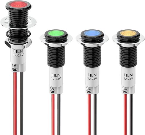 2Pcs 10MM Small 12V LED Metal Indicator Light, IP67 Waterproof with 180 Changeable Symbols Low Power Pilot Lights for Car Truck Boat Dashboard, Marine, RV(Green,5-24V Black Shell) in Saudi Arabia