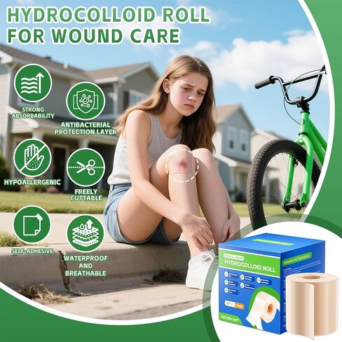 Hydrocolloid Roll for Wound Care - 2in x 16ft, Medical-Grade Extra Large Hydrocolloid Patch Bandages with Self-Adhesive, Cut-to-Size Ultra Absorbent, Flexible & Waterproof in Saudi Arabia