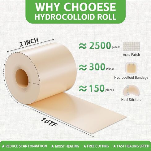 Hydrocolloid Roll for Wound Care - 2in x 16ft, Medical-Grade Extra Large Hydrocolloid Patch Bandages with Self-Adhesive, Cut-to-Size Ultra Absorbent, Flexible & Waterproof in Saudi Arabia