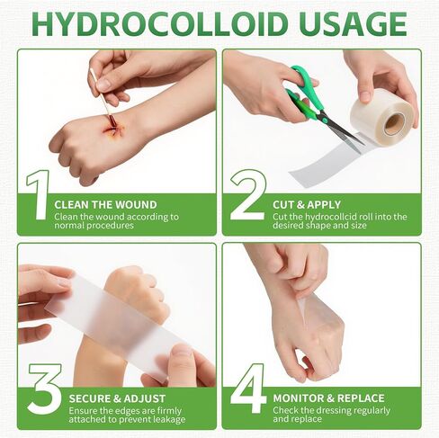 Hydrocolloid Roll for Wound Care - 2in x 16ft, Medical-Grade Extra Large Hydrocolloid Patch Bandages with Self-Adhesive, Cut-to-Size Ultra Absorbent, Flexible & Waterproof in Saudi Arabia