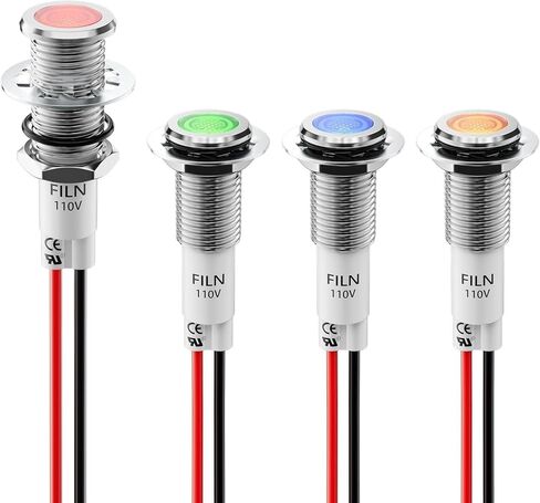 2Pcs 10MM Small 12V LED Metal Indicator Light, IP67 Waterproof with 180 Changeable Symbols Low Power Pilot Lights for Car Truck Boat Dashboard, Marine, RV(Green,5-24V Black Shell) in Saudi Arabia