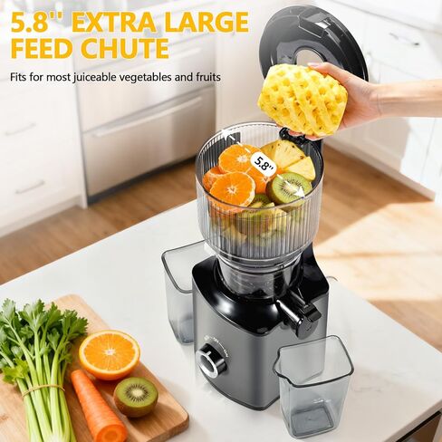 Cold Press Juicer With Reverse Function, No-Loud Slow Masticating Juicer Machine With 5.8" Large Feed Chute For Whole Fruits & Vegetables, High Juice Yield & Easy to Clean in Saudi Arabia