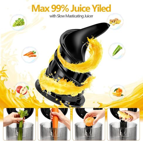 Cold Press Juicer With Reverse Function, No-Loud Slow Masticating Juicer Machine With 5.8" Large Feed Chute For Whole Fruits & Vegetables, High Juice Yield & Easy to Clean in Saudi Arabia