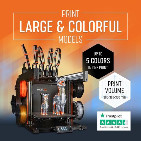 طابعة Prusa XL الأصلية شبه المجمعة ثلاثية الأبعاد برأسين، طابعة CoreXY ثلاثية الأبعاد كبيرة الحجم، سهلة التجميع، حجم البناء 14.17 × 14.17 × 14.17 بوصة، رأسا أدوات مستقلان، تجربة متعددة المواد in Kuwait