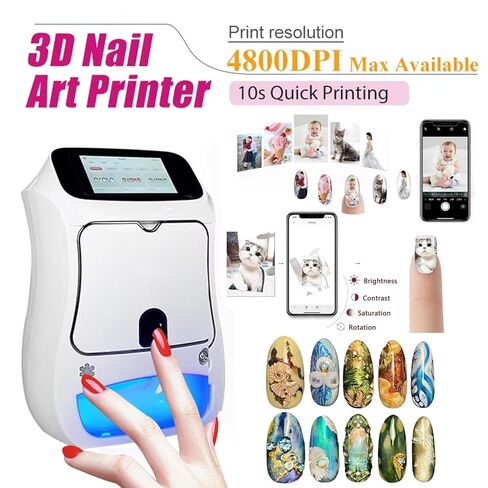 Nail Art Printer Machine 4800dpi with Custom Photo Printing - 3000+ Built-in Patterns, Automatic Nail Printer, Fast 30 Seconds Printing, UV Curing /5-inch Touch Screen, Beginner-Friendly in Saudi Arabia
