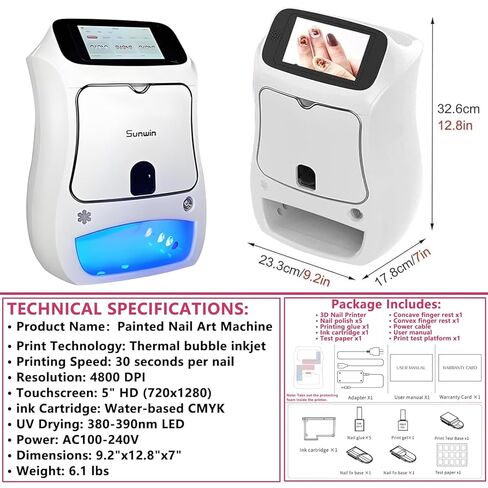 Nail Art Printer Machine 4800dpi with Custom Photo Printing - 3000+ Built-in Patterns, Automatic Nail Printer, Fast 30 Seconds Printing, UV Curing /5-inch Touch Screen, Beginner-Friendly in Saudi Arabia