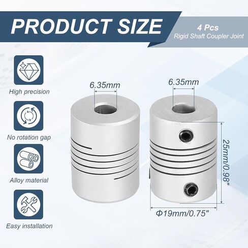 MECCANIXITY 4 Pcs Flexible Couplings 6.35mm to 6.35mm Aluminum Alloy Joint Connector, Flexible Shaft Couplings Motor Coupler for 3D Printer CNC Machine Motor Guide DIY Encoder D25 x L19mm in Saudi Arabia