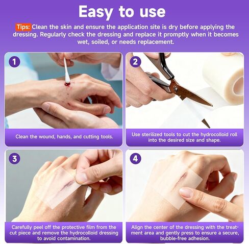 Hydrocolloid Roll for Wound Care, Hydrocolloid Bandages with Self-Adhesive, Flexible & Waterproof DIY Size & Shape（2in*5ft） in Saudi Arabia