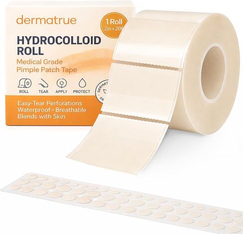 Extra Large Hydrocolloid Roll 2" x 20ft with Easy-Tear Perforations + 120 Precut Pimple Patches – Hydrocolloid Bandage Tape, Ultra Absorbent, Water Proof, Wound Care, Hydrocolloid Dressing in Saudi Arabia