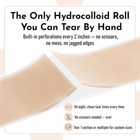 Extra Large Hydrocolloid Roll 2" x 20ft with Easy-Tear Perforations + 120 Precut Pimple Patches – Hydrocolloid Bandage Tape, Ultra Absorbent, Water Proof, Wound Care, Hydrocolloid Dressing in Saudi Arabia