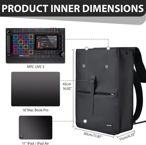 حقيبة ظهر Musiin VNEX Audio Workstatin متوافقة مع MPC Live 3/One+، NI Maschine+ MK3، Ableton Push 3، Elektron Tonverk Most DAW، مثالية للاستوديو المنزلي وغطاء العرض المباشر، حقيبة ركاب مقاومة للماء بالكامل in Kuwait