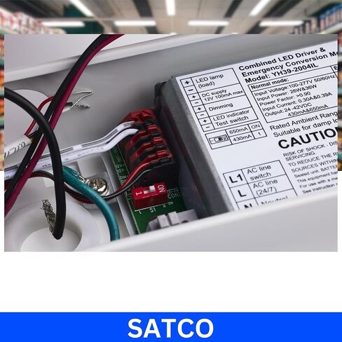 أضواء الشريط الخطي LED Satco 65-699 4FT مع بطارية احتياطية EM ومستشعر، 30W/40W/50W قوة كهربائية قابلة للتحديد، 3500K–5000K CCT، 6750 لومن بحد أقصى، 120-277 فولت، قابلة للتعتيم (6 عبوات) in Saudi Arabia