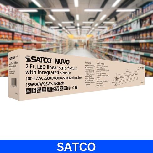 Satco 65-1700R1 2FT LED Linear Strip Lights with Bi-Level Microwave Sensor, 15W/20W/25W Selectable Wattage, 3500K–5000K CCT, 3500 Lumens Max, 120-277V, Dimmable 0-10V (8 Pack) in Saudi Arabia