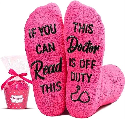 HAPPYPOP Funny Doctor Gifts for Women Female - Unique Gifts for Doctors Gifts Ideas for Doctors Doctor Day Appreciation Gifts, Fuzzy Off Duty Doctor Socks in Saudi Arabia
