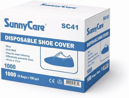 غطاء حذاء SunnyCare® SC41 للاستعمال مرة واحدة، أزرق، مضاد للانزلاق، 41 سم × 17 سم، عدد 1000 (10 أكياس × 100 قطعة) in Kuwait
