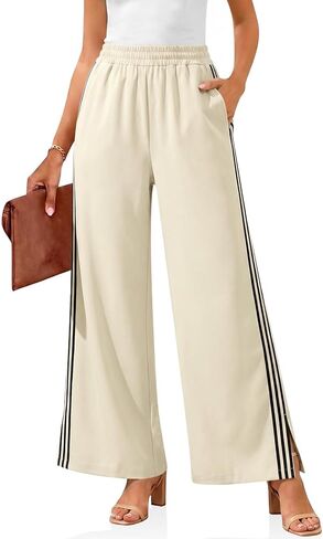 Cicy Bell Womens Wide Leg Striped High Waisted Pants Baggy Casual Side Split Elastic Y2K Lounge Trousers with Pockets in Saudi Arabia