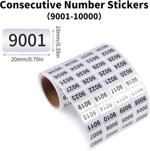 9001-10000 Consecutive Number Inventory Stickers Self Adhesive Waterproof Labels Office Warehouse Numbering Classification Black Printing on Silver Sticker 0.79 x 0.38 Inch in Saudi Arabia