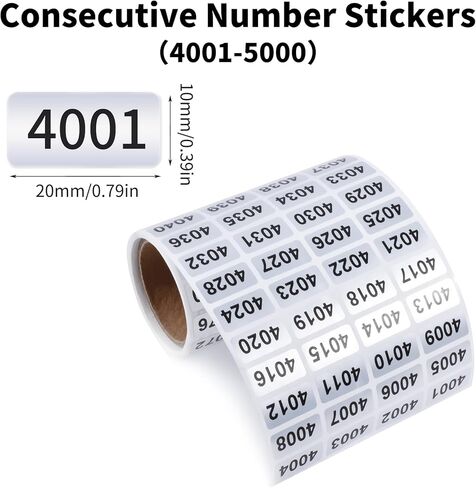 4001-5000 Consecutive Number Inventory Stickers Self Adhesive Waterproof Labels Office Warehouse Numbering Classification Black Printing on Silver Sticker 0.79 x 0.38 Inch in Saudi Arabia