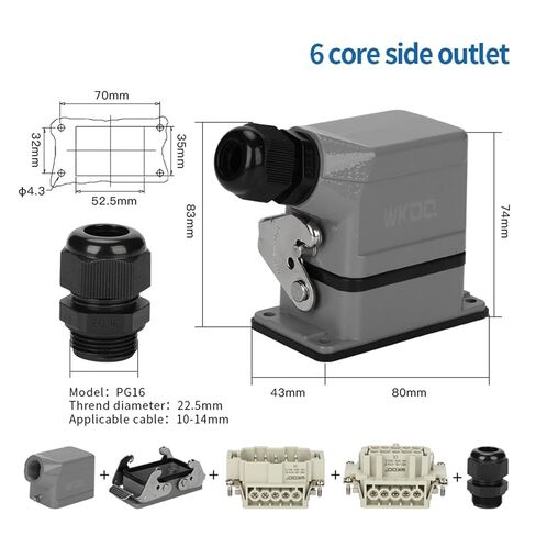 HDC Connector 6/10/16/24/32/48 Pin Top/Side Outlet Rectangular(6 Core Side Entry) in Saudi Arabia