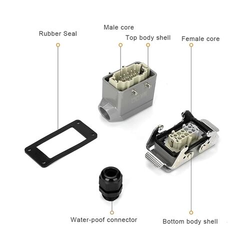 HDC Connector 6/10/16/24/32/48 Pin Top/Side Outlet Rectangular(6 Core Side Entry) in Saudi Arabia