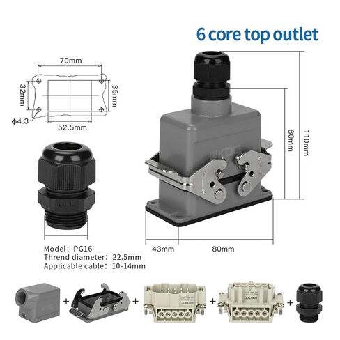 HDC Connector 6/10/16/24/32/48 Pin Top/Side Outlet Rectangular(6 Core Side Entry) in Saudi Arabia