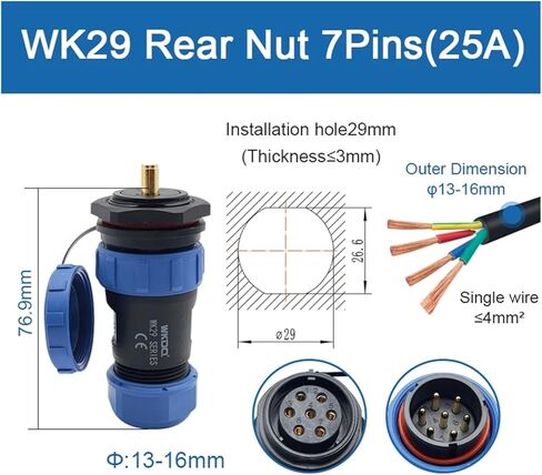 SP29 Rear Nut Connector IP68 2/3/4/7/8/9/10/12/16/17/20/24/26 Pin Socket(WK29CP7X-WK29PS7X) in Saudi Arabia