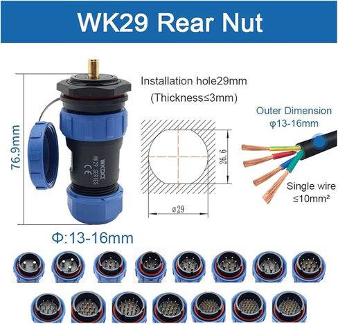 SP29 Rear Nut Connector IP68 2/3/4/7/8/9/10/12/16/17/20/24/26 Pin Socket(WK29CP7X-WK29PS7X) in Saudi Arabia