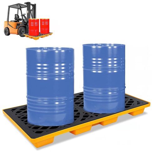 2 Drum Spill Containment Platform, 48"x24"x4" Stackable Leakproof Tray, with Drain Outlet and Forklift Pockets, 2000lbs Load Capacity Leak-Proof Workbench for Garage, Basement and Industrial Storage in Saudi Arabia