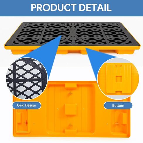 2 Drum Spill Containment Platform, 48"x24"x4" Stackable Leakproof Tray, with Drain Outlet and Forklift Pockets, 2000lbs Load Capacity Leak-Proof Workbench for Garage, Basement and Industrial Storage in Saudi Arabia