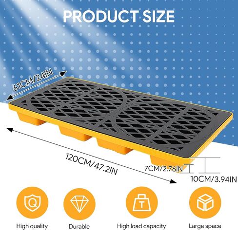 2 Drum Spill Containment Platform, 48"x24"x4" Stackable Leakproof Tray, with Drain Outlet and Forklift Pockets, 2000lbs Load Capacity Leak-Proof Workbench for Garage, Basement and Industrial Storage in Saudi Arabia