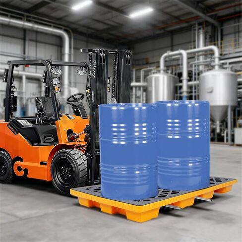2 Drum Spill Containment Platform, 48"x24"x4" Stackable Leakproof Tray, with Drain Outlet and Forklift Pockets, 2000lbs Load Capacity Leak-Proof Workbench for Garage, Basement and Industrial Storage in Saudi Arabia