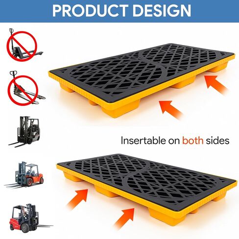 2 Drum Spill Containment Platform, 48"x24"x4" Stackable Leakproof Tray, with Drain Outlet and Forklift Pockets, 2000lbs Load Capacity Leak-Proof Workbench for Garage, Basement and Industrial Storage in Saudi Arabia