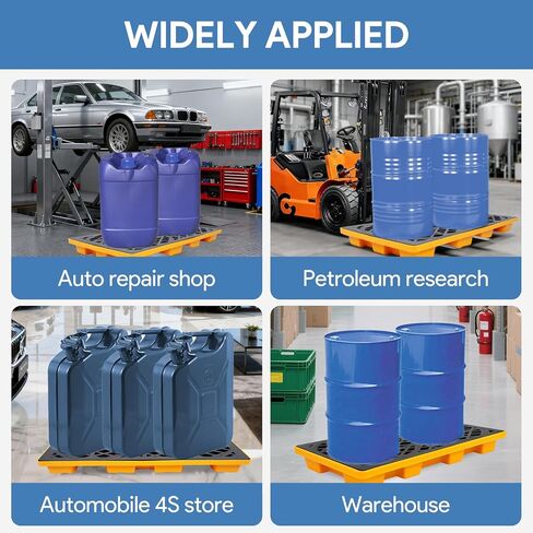 2 Drum Spill Containment Platform, 48"x24"x4" Stackable Leakproof Tray, with Drain Outlet and Forklift Pockets, 2000lbs Load Capacity Leak-Proof Workbench for Garage, Basement and Industrial Storage in Saudi Arabia