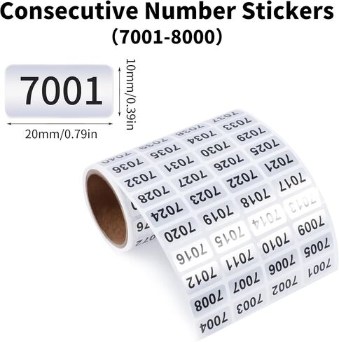 7001-8000 ملصقات جرد الأرقام المتتالية، ملصقات ذاتية اللصق مقاومة للماء، تصنيف ترقيم مستودعات المكتب، طباعة سوداء على ملصق فضي، 0.79 × 0.38 بوصة in Saudi Arabia