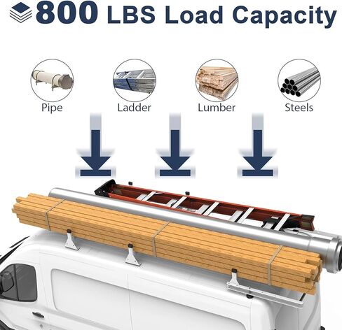 رف سلم سقف شاحنة البضائع مناسب لـ 2015-2023 Ford Transit 150 250 350 مع بكرة شحن خلفية 750LB فولاذ أبيض in Kuwait