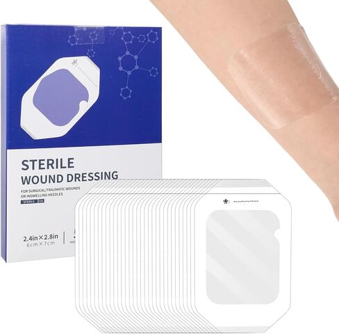 ضمادة فيلم شفاف 50 عبوة 2.4 بوصة × 2.8 بوصة غطاء لاصق مقاوم للماء لضمادات الجروح الشفافة لدرع IV واقي الدش للعناية اللاحقة بالوشم معقم وقابل للتنفس in Kuwait