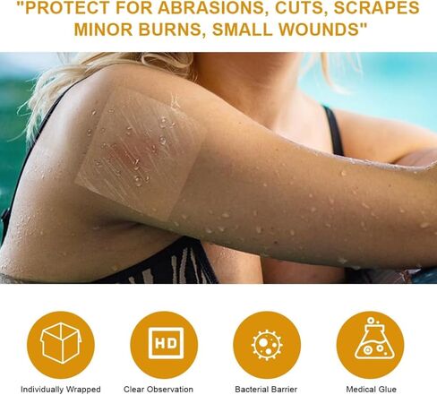 ضمادة فيلم شفاف 50 عبوة 2.4 بوصة × 2.8 بوصة غطاء لاصق مقاوم للماء لضمادات الجروح الشفافة لدرع IV واقي الدش للعناية اللاحقة بالوشم معقم وقابل للتنفس in Kuwait