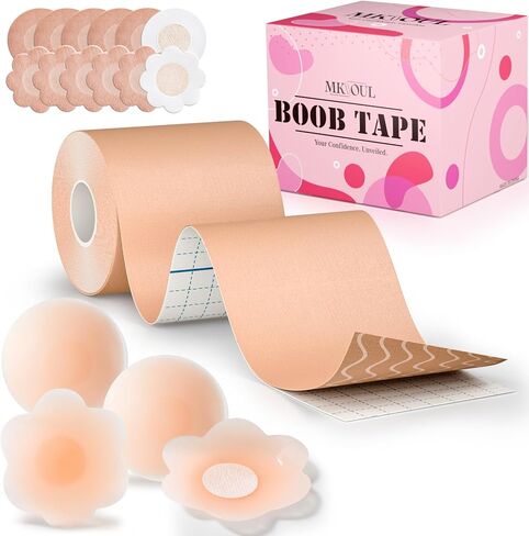 MKsoul Boob Tape for Large Breasts with 4 Pcs Nipple Covers, Invisible,waterproof, A-G Cup, Beige, 3 in in Saudi Arabia
