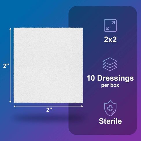 ضمادة جروح ألجينات الكالسيوم الفضية من AG، مقاس 2 × 2 بوصة - 10 وسادات معقمة وغير لاصقة وعالية الامتصاص لإفرازات الجروح - جيدة للقرحة والتمزقات والسحجات والحروق الطفيفة in Kuwait