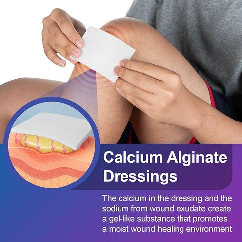 ضمادة جروح ألجينات الكالسيوم الفضية من AG، مقاس 2 × 2 بوصة - 10 وسادات معقمة وغير لاصقة وعالية الامتصاص لإفرازات الجروح - جيدة للقرحة والتمزقات والسحجات والحروق الطفيفة in Kuwait