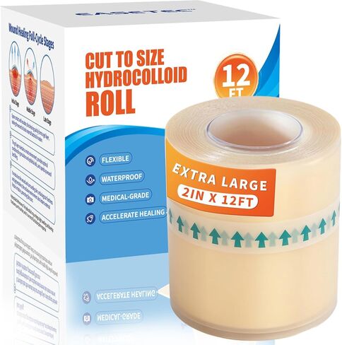 Hydrocolloid Roll for Wound Care 2in x 12ft, Waterproof Adhesive Hydrocolloid Bandages, Pimple Patch Roll for Acne, Blisters, Cuts & Scratches, Latex-Free Gentle, Easy to Apply & Remove in Kuwait