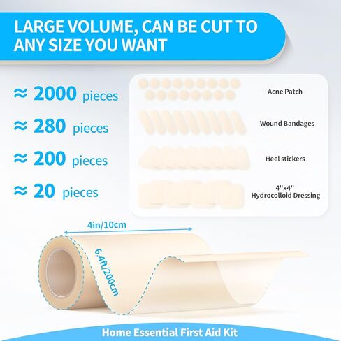 لفافة ضمادات غرواني مائي مقاس 4 × 80 بوصة، لفافة غرواني مائي للعناية بالجروح، 20 قطعة ضمادات رفيعة للغاية مقاس 4 × 4 بوصة مع لاصق ذاتي (قص حسب الحجم)، تضميد جروح غرواني مائي، معقمة ومقاومة للماء in Kuwait