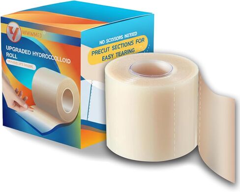 Hydrocolloid Roll Bandage with Pre-Cut 2"x2" Patches - Waterproof & Hypoallergenic for Sensitive Skin - Clear Self-Adhesive Wound Dressing for Acne, Blisters, Burns - 2IN x 4.8FT in Saudi Arabia