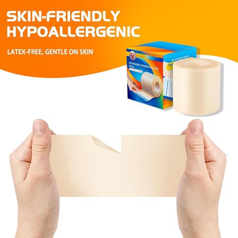 Hydrocolloid Roll Bandage with Pre-Cut 2"x2" Patches - Waterproof & Hypoallergenic for Sensitive Skin - Clear Self-Adhesive Wound Dressing for Acne, Blisters, Burns - 2IN x 4.8FT in Saudi Arabia
