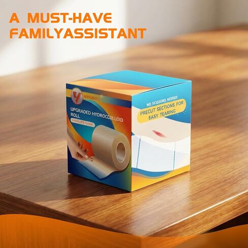 Hydrocolloid Roll Bandage with Pre-Cut 2"x2" Patches - Waterproof & Hypoallergenic for Sensitive Skin - Clear Self-Adhesive Wound Dressing for Acne, Blisters, Burns - 2IN x 4.8FT in Saudi Arabia